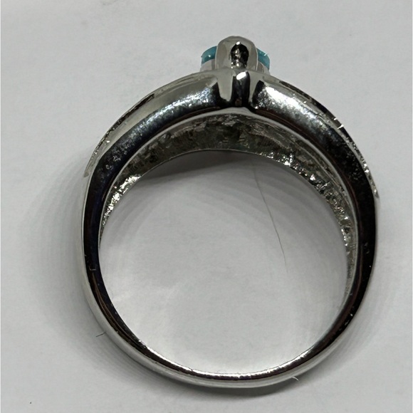 #41 Vintage Aquamarine & Cubic Zirconia Ring, Set in 925 Silver SZ 7 - Picture 10 of 10